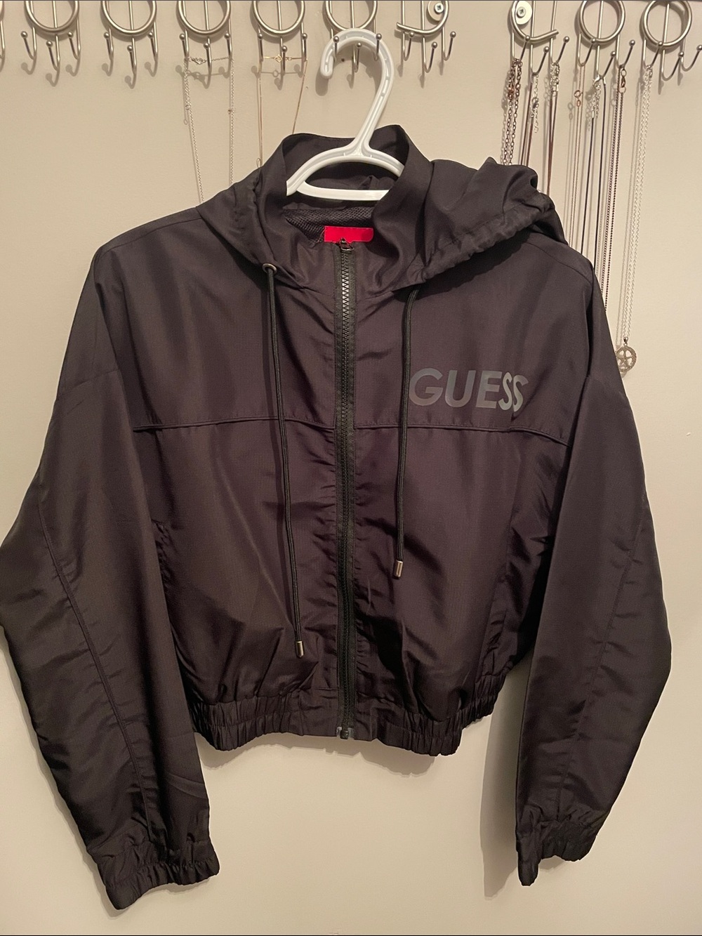 Guess Black Zip Up Windbreaker Jacket